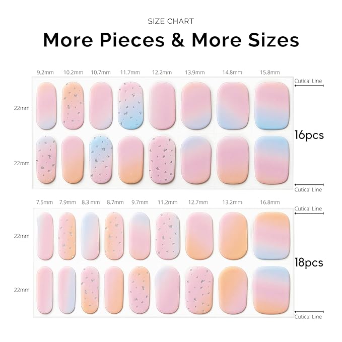Nailog Semi Cured Gel Nail Strips 34 pcs | Long Lasting Nail Polish Sticker Wraps with Glossy Gel Finish | Daydream