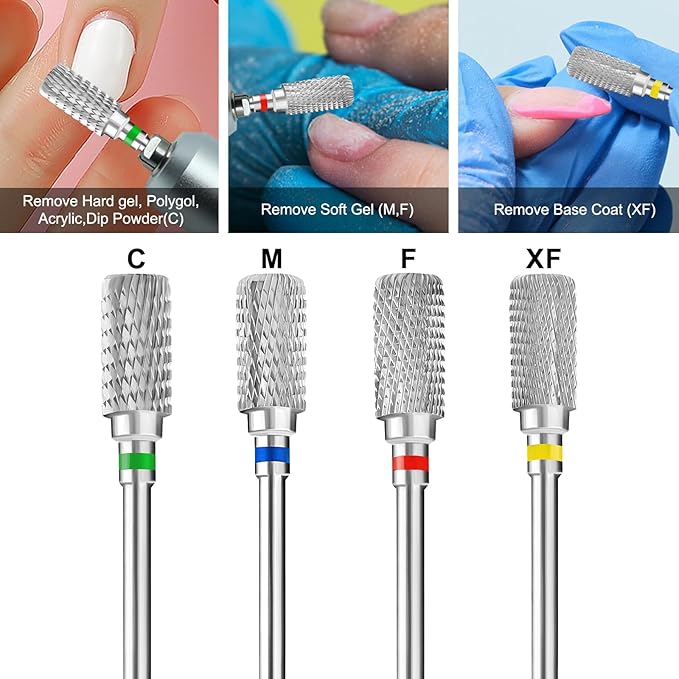 Professional Electric Nail Drill Bits 3/32" Carbide Bit Cuticle Drill Bits Nail Files for Fast remove Acrylic or Hard Gel Nail Drill Bit for Manicure Pedicure(Silver, Coarse Grit)