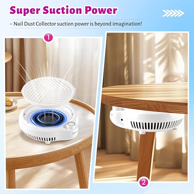 JODSONE 80W Nail Dust Collector Compact Vacuum Fan Efficient Dusting Round Nail Duster Must-Have for Manicures, Manicure Pedicure Tool for Acrylic Nail Polishing