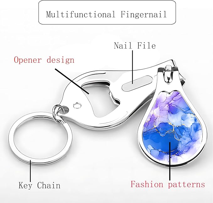 Toenail Clippers for Men 2 Pack Nail Clipper Set with Key Chain Cute Nail Cutter with Jar Opener for Dorm Room Essentials,Kitchen Gadgets,Gift for Thanksgiving, Halloween(Purple Marble)