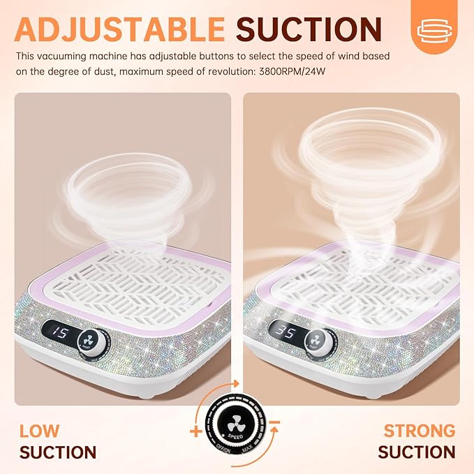 Professional Nail Dust Collector,Powerful Dust Collector Nail Tech with Reusable Filter,Compact Vacuum Fan Dust Collector Manicure Pedicure Tool for Acrylic Nail Polishing,Salon&Home