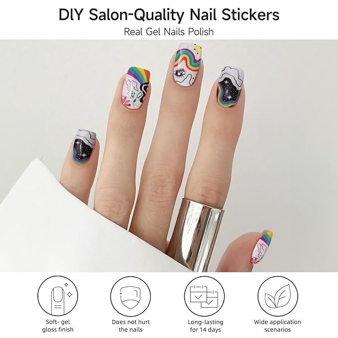 Semi Cured Gel Nail Strips, Iridescent | 28 pcs Gel Nail Strips Work with Any UV Lamp, Salon Quality UV Nails Stickers, Easy to Apply for Home Nails DIY