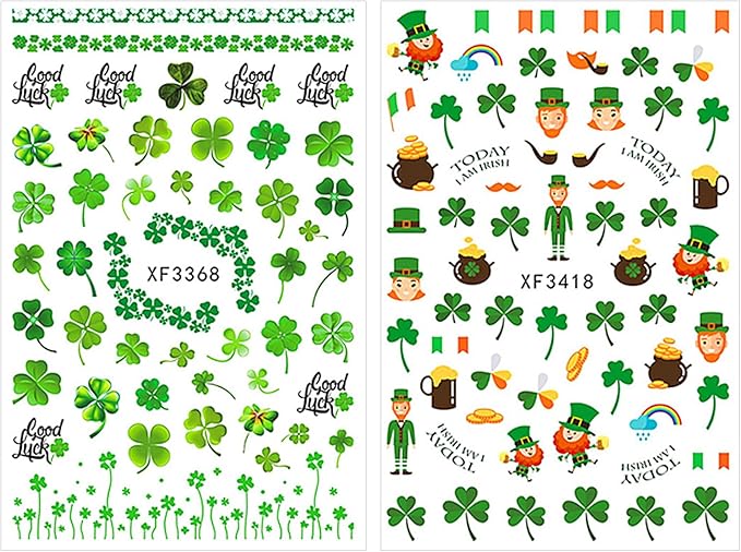 St Patricks Day Nail Stickers Green Shamrock Nail Stickers 3D Self-Adhesive Luck of The Irish Nail Decals Leprechaun Shamrock Nail Decals Deisgn Holiday Nail Stickers for Women Nail Art 10sheets