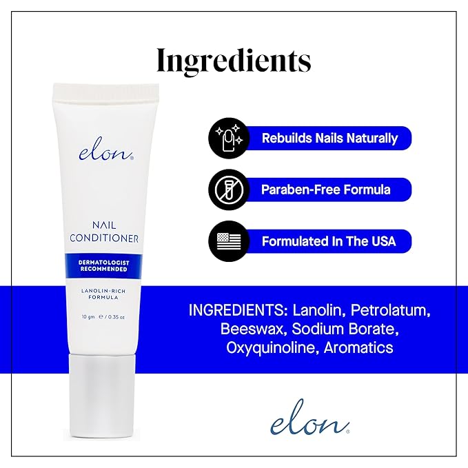 Elon Lanolin-Rich Nail Conditioner – Strengthens Nails, Protects Cuticles, Dermatologist-Recommended for Brittle & Damaged Nails (10g tube, 3 Pack)