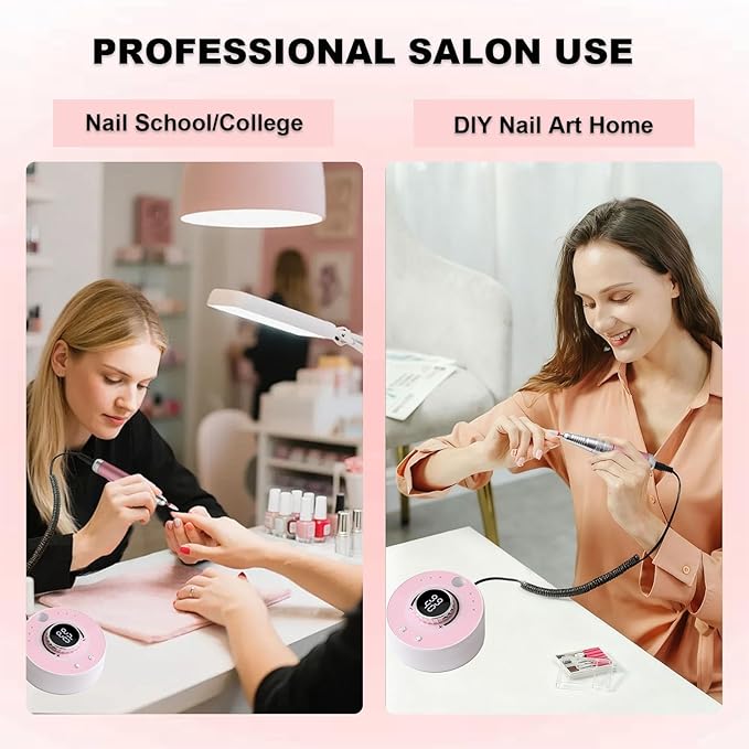 Electric Nail Drill File, Professional 40000RPM Nail E-File Drill, Rechargeable Cordless Nail Drill with Bits & Base for Acrylic Nails Remove Nail Gel Polish Manicure for Home Salon Use (Blue)