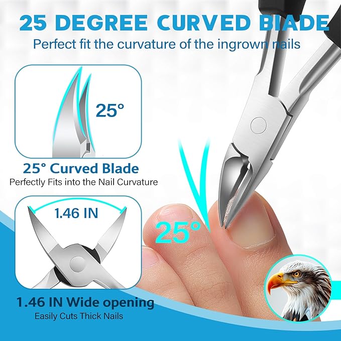 Long Handle Toenail Clippers Set for Seniors Thick Toenails, 7-in-1 Heavy Duty Nail Clippers with Catcher, Professional Ingrown Toenail Clippers for Men and Women, Manicure Pedicure Kit