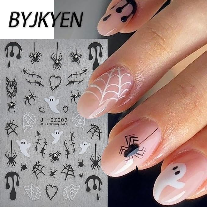 Spider Ghost Nail Stickers for Nail Art, Halloween Cute Spider Web Crystal Diamond Spider Design Nail Decals 3D Self-Adhesive Halloween Nail Art Stickers Holiday Nail Decoration for Women 6Sheets
