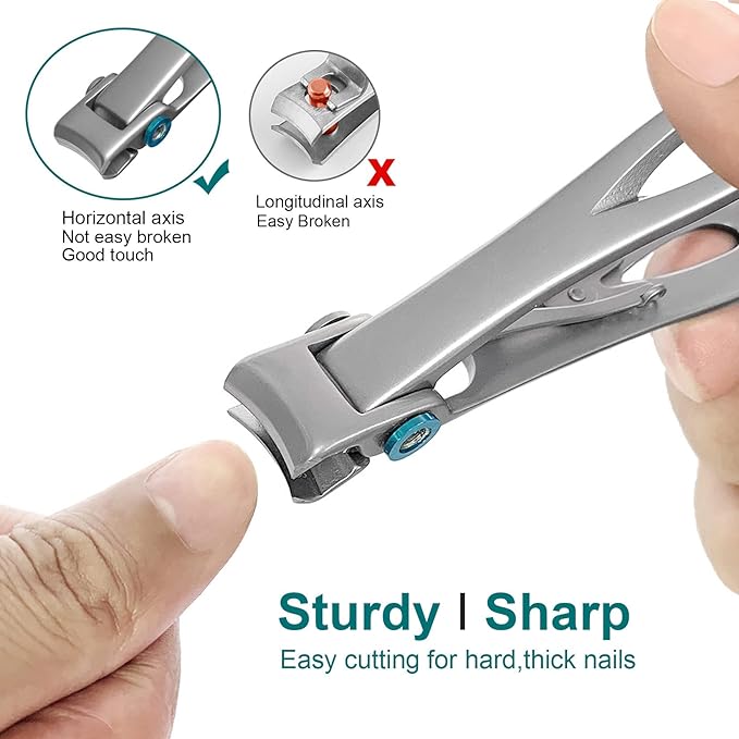 Large and Small Nail Clippers Set, Toenail Clippers for Thick Toenails, Wide Jaw Opening Heavy Duty Stainless Steel Toe Nail Clippers for Seniors, Men & Women
