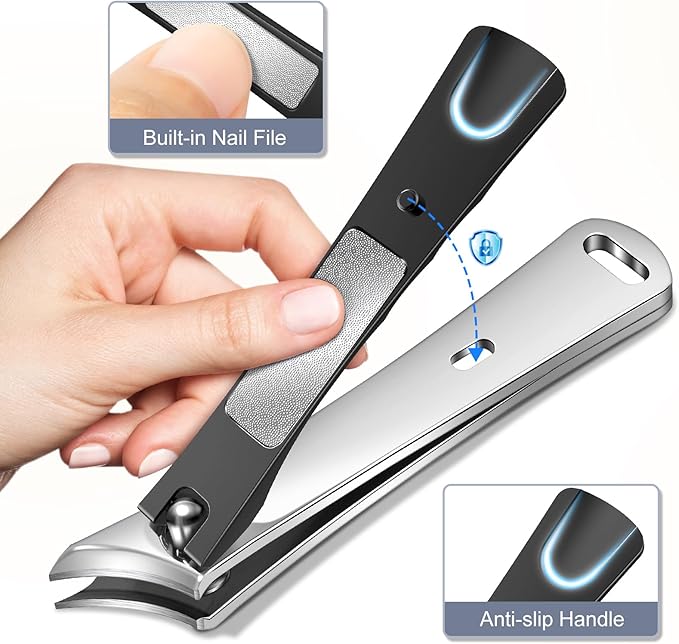 Toenail Clippers for Thick Toenails, Stocking Stuffers Gifts for Men, Heavy Duty Slanted Nail Clippers with Wide Jaw, Black