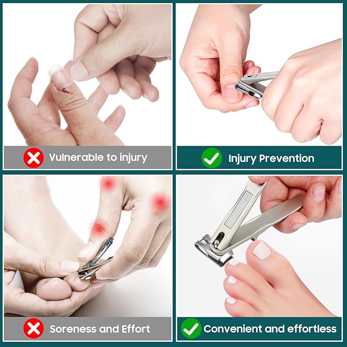 Nail Clippers for Seniors, 360 Degree Rotary Fingernail and Toenail Clippers with Long Handle Ultra Sharp Sturdy Stainless Steel Heavy Duty Large Toe Nail Clippers with Catcher for Men Women