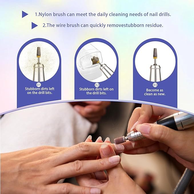 2 Pcs 2 In 1 Nail Drill Bit Holder, 30 Holes Case Tech Bits Cleaning Brush Organizer Professional Nail Tools Dustproof Stand Displayer Storage Box (Pink+White)