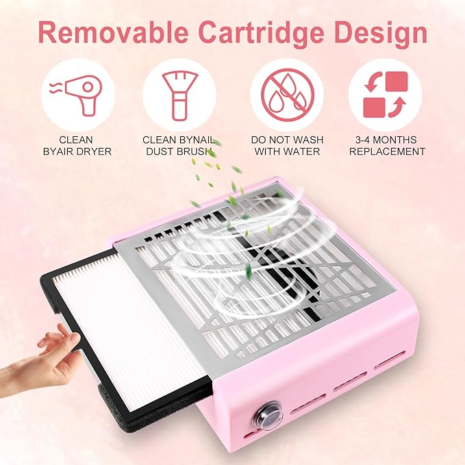 Acrylic nail kit with dust collector for nail tech - Pink nail dust collector & Drill with Reusable Filter and Brush (Pink)
