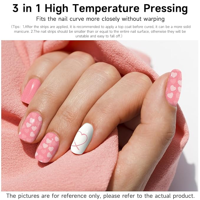 Semi Cured Gel Nail Strips, Lovers on Heart | 28 pcs Gel Nail Strips Work with Any UV Lamp, Salon Quality UV Nails Stickers, Easy to Apply for Home Nails DIY