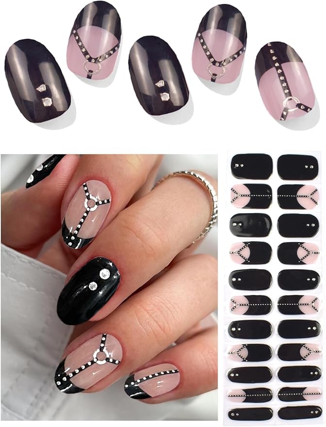 Semi Cured Gel Nail Strips Glitter Manicure Stickers Salon Quality Long-Lasting Wraps Work with Any Nail Light