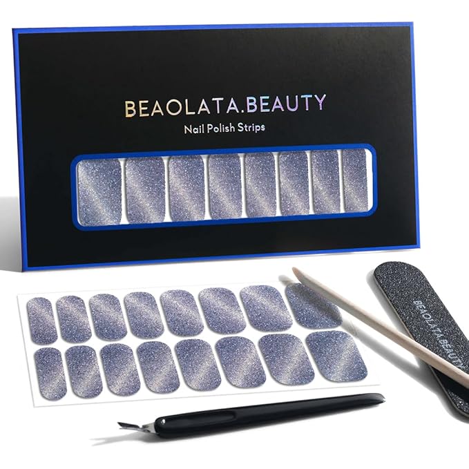 Nail Polish Strips, 32PCS Salon Quality Wraps, Long Lasting Gel Nail Stickers for Women Easy Apply& Remove (Cosmic Indigo)