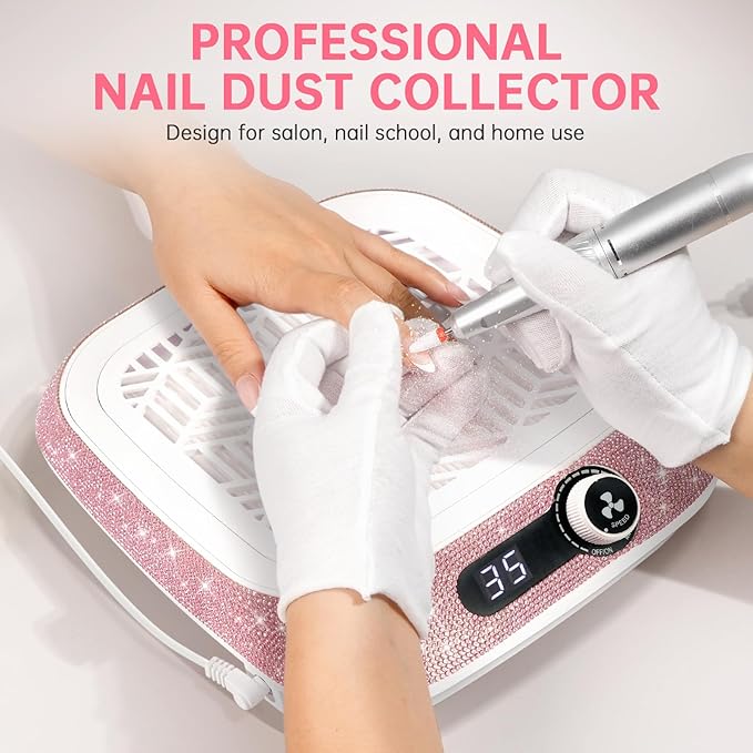 Professional Nail Dust Collector,Powerful Dust Collector Nail Tech with Reusable Filter,Compact Vacuum Fan Dust Collector Manicure Pedicure Tool for Acrylic Nail Polish,Salon & Home