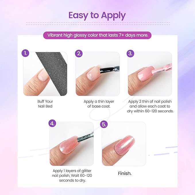 16.5ml Glitter Nail Polish, Shine Glitter Quick Dry, Natural Lustrous Enamel, Match Any Color for DIY Manicure & Pedicure