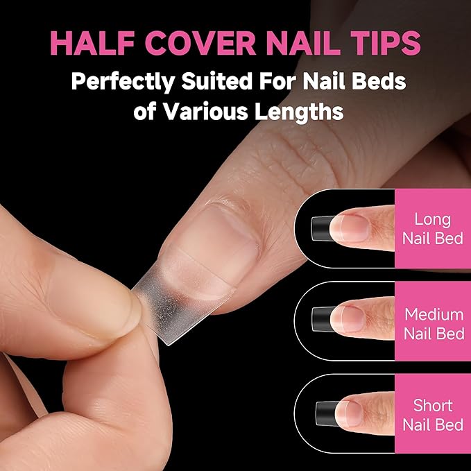UNA GELLA Short Coffin Fake Nails 504Pcs Half Cover Matte Nail Tips Extra Short Coffin Gel Nail Tips No C Curve Pre-buff No Need File Salon Quality Nail Extension DIY Nail Art Salon 12 Sizes