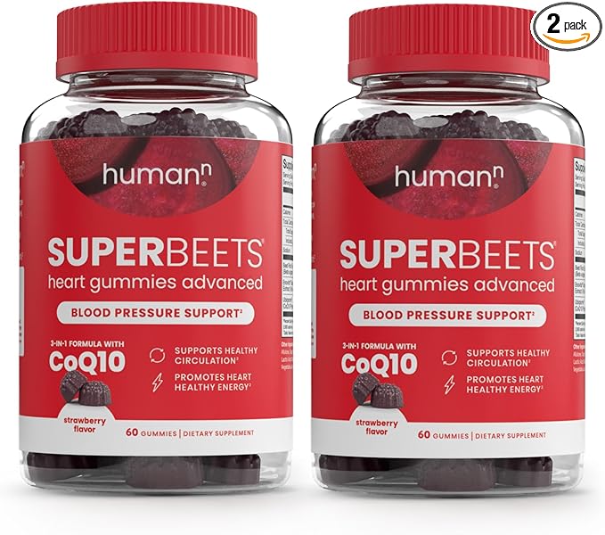 Humann SuperBeets Heart Gummies Advanced - CoQ10 150 mg Plus Beet Root Powder & Grape Seed Extract, 120 Count