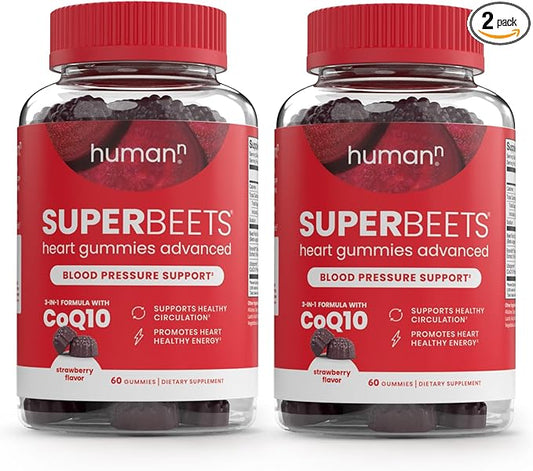 Humann SuperBeets Heart Gummies Advanced - CoQ10 150 mg Plus Beet Root Powder & Grape Seed Extract, 120 Count