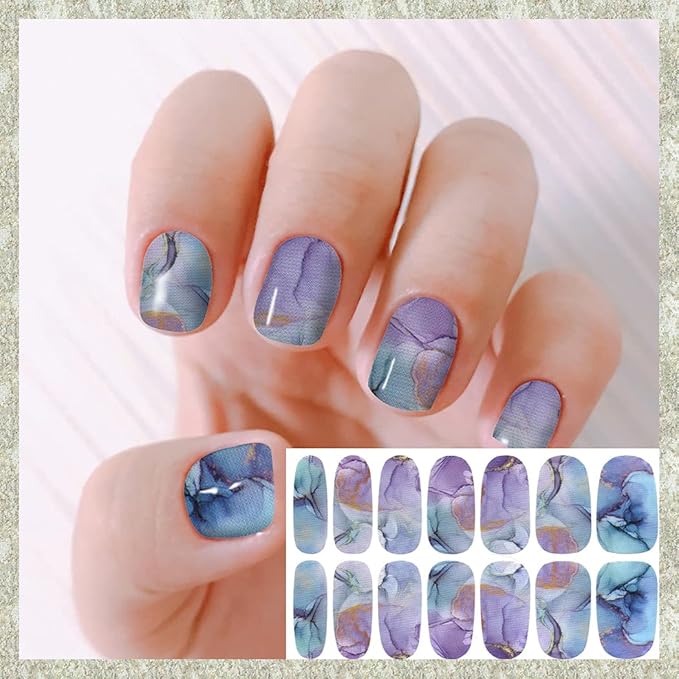 WOKOTO 20 Sheets Marble Print Fingernail and Toenail Nail Polish Strips Full Wraps for Women Kit with Nail File Gradient Gel Nail Strips Stick On Nail Polish Stickers Set for Girls Women