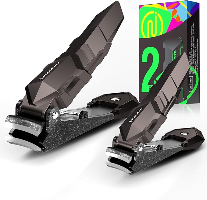 Nail Clippers Set for Men with Catcher, 2 Pack Sharp Nail Clipper for Fingernail and toenail, Stainless Steel Mess Free Nail Clippers of Heavy Duty, Professional Nail Cutter Trimmer for Adult Women