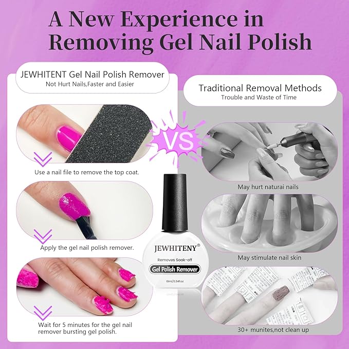 JEWHITENY Gel Polish Remover for Nails:1 Bottles of 10 ml Gel Nail Polish Remover Equipped with 4 Professional Manicure Tools Quick &Easy Remover for Nails Starter Friendly
