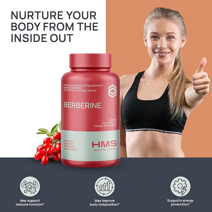 Berberine HCL 550mg, Berberine Supplements from Berberis Aristata Root for Immune System, Circulatory System, Weight Management & Intestinal Health, Vegan & Gluten Free, 120 Capsules