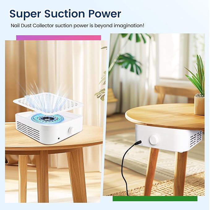 JODSONE 120W Nail Dust Collector Powerful Vacuum Fan Dust Collector Nail with Reusable Filter Manicure Pedicure Tool for Acrylic Nail Polishing Salon and Home Use