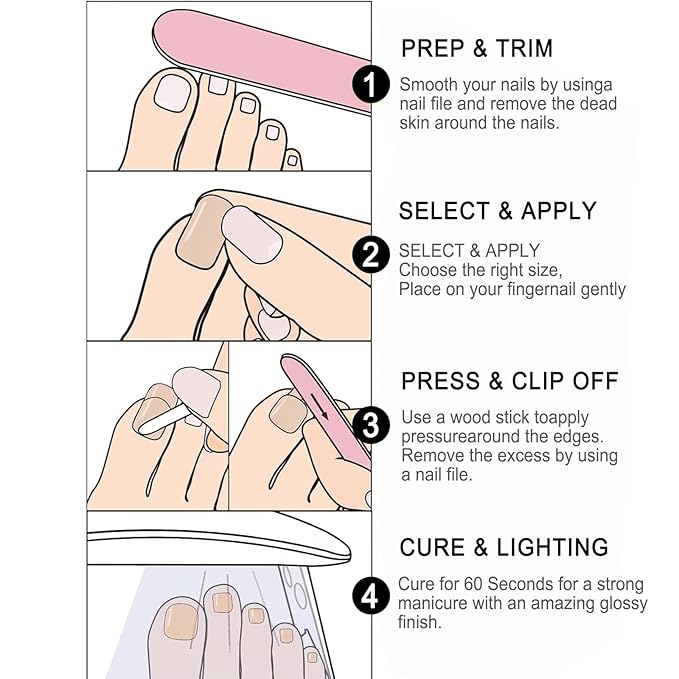 Semi Cured Gel Toenail Strips, 32 Cream Pink Gel Toenail Stickers - Works with Any UV Lamps Pedicure Strips Full Nail Wraps with Nail File & Wood Stick