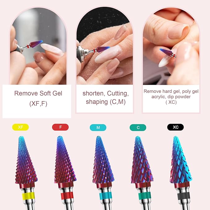 3/32" 2PCS Clean Umberllas Bits Fine Grit Carbide Cuticle Cleaner Bit for Electric Nail Drills – Professional Manicure Tool for Nail Salons and Home Use (F Grit. Purple)