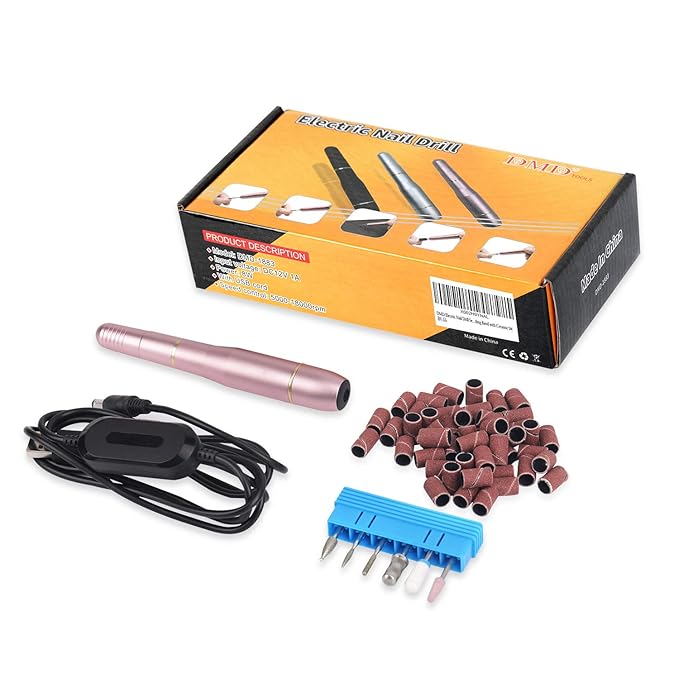 DMD Portable Electric Dip Nail Drill Kit Hinder Professional Nail Drill 20000 RPM USB Machine for Acrylic Nails Removal with One Ceramic Burr and 100 Pcs Sanding Bands