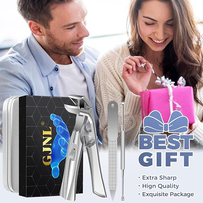Toenail Clippers for Seniors Thick Nails - Angled Head Nail Clippers with Catcher, Mess Free Wide Jaw Sharp Blade Toe Nail Clippers