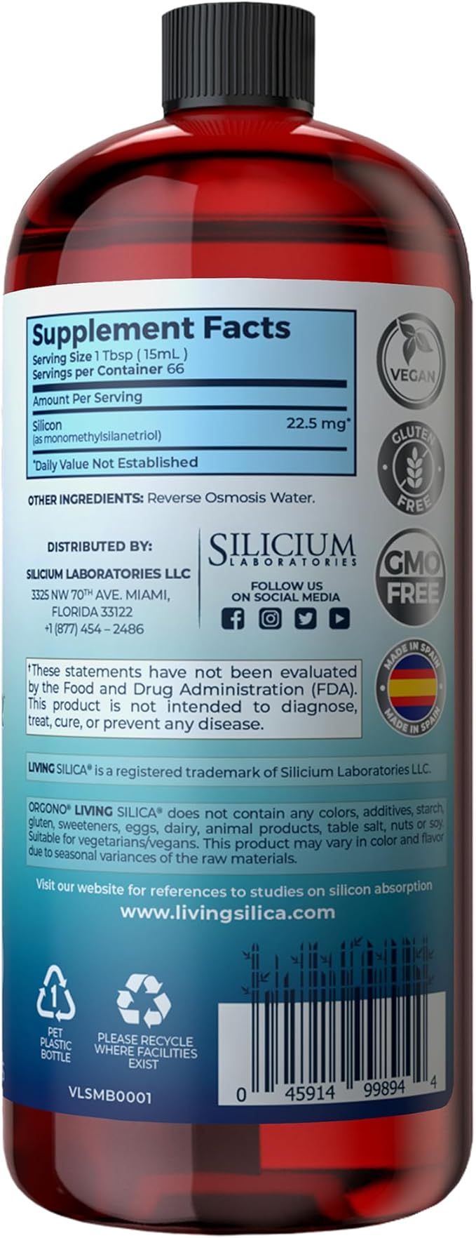 Orgono Living Silica Collagen Booster | Vegan Mineral-Based Silica Supplement | Supports Healthy Collagen & Elastin Production for Joint & Bone Support, Glowing Skin, Strong Hair & Nails | 33.8 Fl Oz