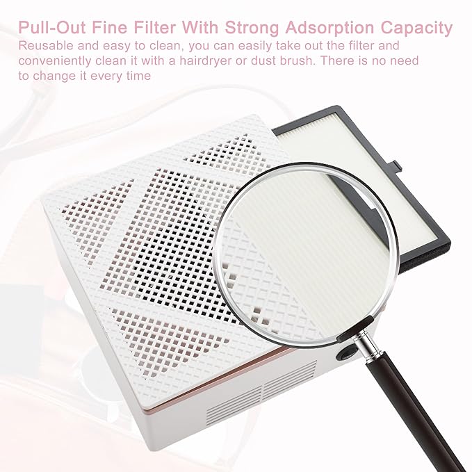 VOCOSTE Nail Dust Collector, 60W Nail Vacuum Dust Collector, Low Noise Nail Fan Dust Collector, Nail Duster Collector, for Manicure Acrylic Gel Nails Polishing, White