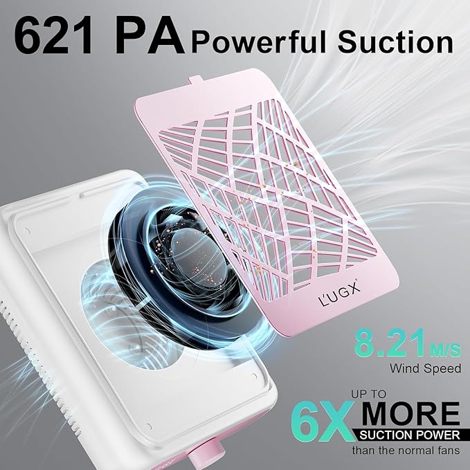 L'UGX Dust Collector Nail Tech with 2 Reusable Filter,Professional Nail Dust Collector Powerful Suction Dust Collector for Nail, Perfect for Home Salon Use Pink