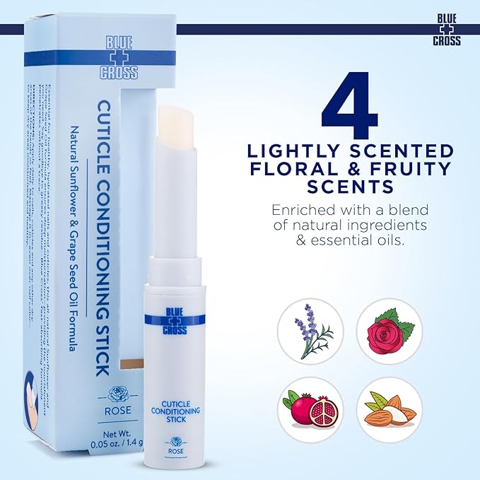 Blue Cross Cuticle Balm Conditioning Stick, Scented Cuticle Softener Oil Balm with Nourishing Sunflower & Grape Seed Oil, Professional Nail Care Supports Dry + Damaged Cuticles, 0.05oz, Rose