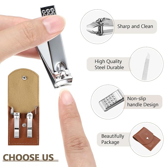 Lasnten 24 Set Christmas Manicure Set Bulk Nail Clippers Grooming Nail Kit Stainless Steel Professional Pedicure Kit Pedicure Tools with Travel Case Gifts for Xmas Men Women(4 in 1,Brown)