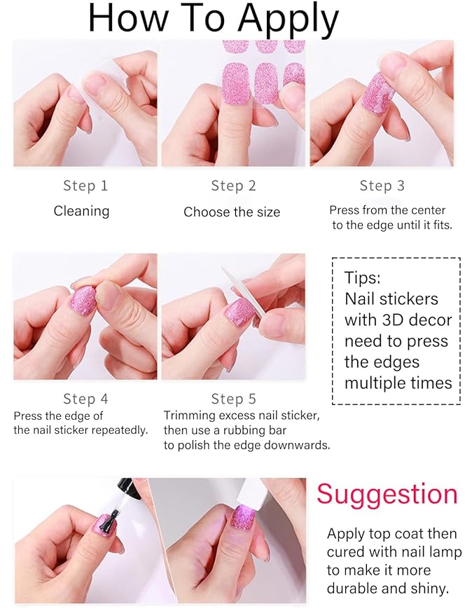 Gel Nail Strips No UV, Laser Sequins, UV Free, Long Lasting Gel Stickers - Contains 22 Wraps, 1 Prep Pad, 1 File