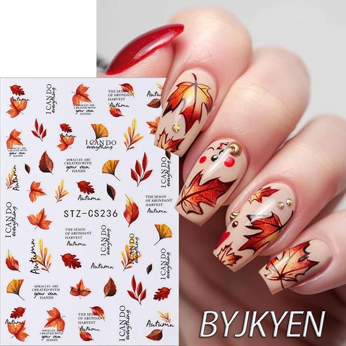 Fall Nail Stickers for Nail Art, Maple Leaf Nail Decals Self-Adhesive Pumpkin Spider Maple Leaves Nail Art Design Sticker Thanksgiving Nail Sticker Acrylic DIY Manicure Decoration for Women 6 Sheets