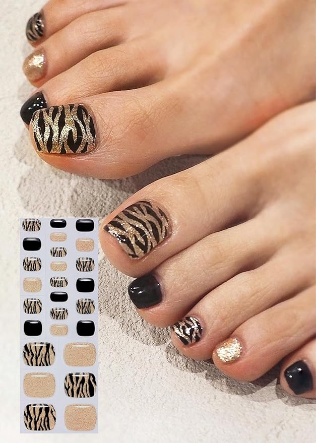 Semi Cured Gel Toenail Strips, 26 Leopard Gel Toe Nail Stickers, Works with Any UV Lamps