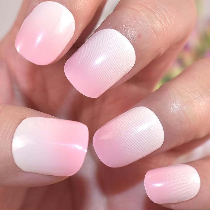 Semi Cured Gel Nail Strips Salon-Quality, Long Lasting Adhere Nail Art Stickers Decals (Gradient Pink)