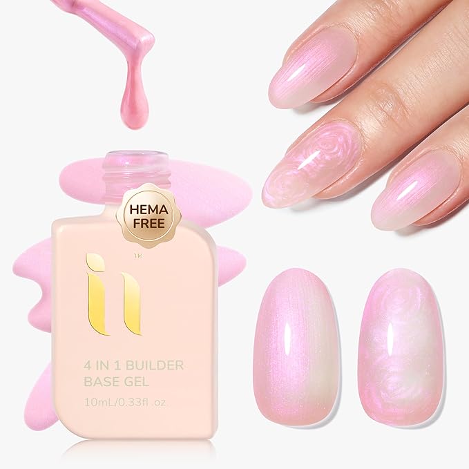 Builder Gel for Nails Hema Free, Shimmer Mermaid Nail Strengthener Rubber Base Gel, Glitter Pink Long Lasting Nail Art Manicure, UV Light Cure Needed