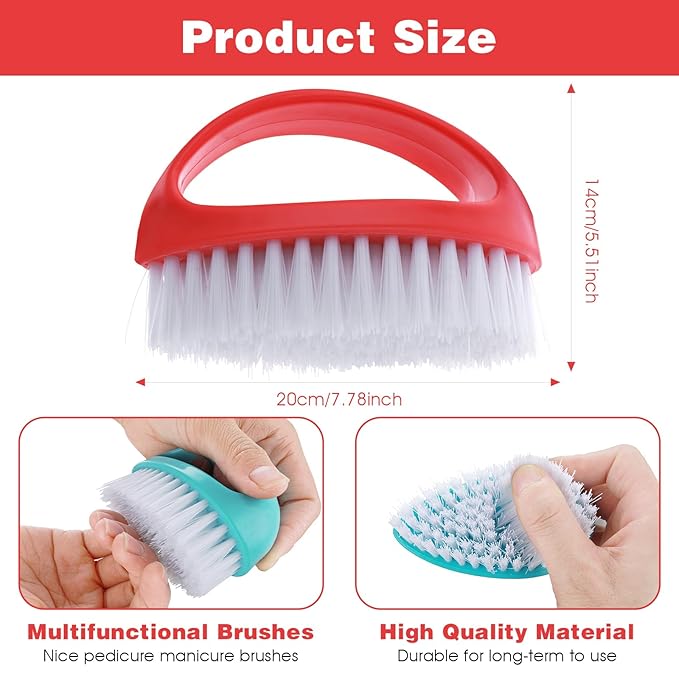 2 Pcs Hand and Nail Brush, Nail Clippers Heavy Duty Scrub Clean Brushes with Nylon Bristles for Cleaning Soft Stiff Fingernails Fingers Toes and Nails Scrubber Men Women(Red, Blue)
