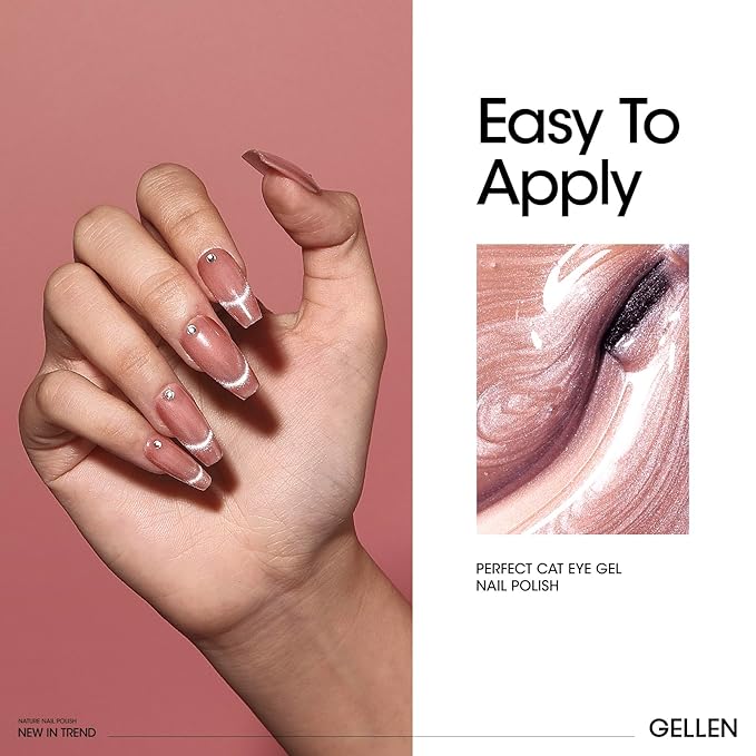 Gellen Cat Eye Gel Polish Set - 6 Holographic Glitter Colors with Magnet Sparkle - Purple, Pink, Red - Nail Art Home Salon Gel Manicure Kit for Women & Girls