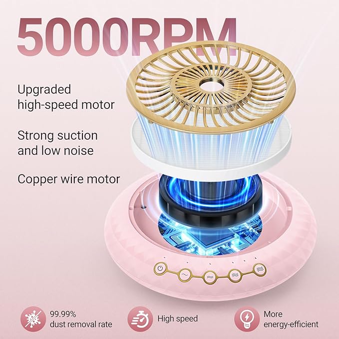 Nail Dust Collector 5000RPM Quiet Vacuum Fan with Dustwith Reusable Filter for Home & Salon Manicure - Beginners & Pros