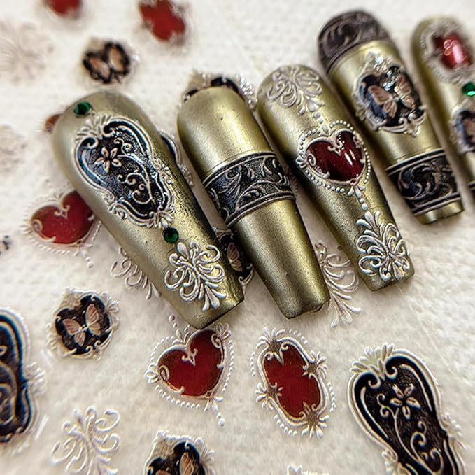 1 Sheets Sliver Nail Stickers for Nail Art, Boho Embossed Jelly Self-Adhesive Butterfly Heart Nail Decals, Nail Supplies Nail Art Designs Accessories for Women and Girls Manicure DIY Decoration