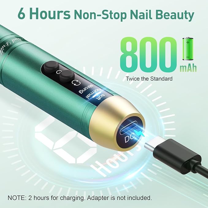 Cordless Nail Drill, Portable Electric Nail File with 11 in 1 Nail Drill Bits for Acrylic Gel Dip Powder Nails, Rechargable Efile Machine Kit for Home Manicure Pedicure, Green