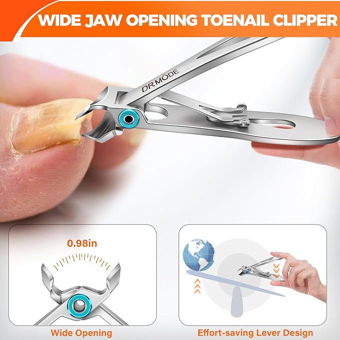 Slanted Toenail Clippers for Seniors Thick Toenails, Angled Head Large Nail Clippers for Men Thick Ingrown Nails with Wide Opening, Nail Cutter with Catcher -Silver