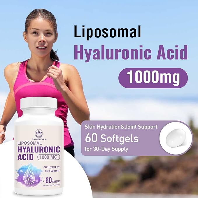 Liposomal Hyaluronic Acid 1000mg, High BioavailabilityHyaluronic Acid Capsules, Dietary Supplement Support Skin and Bones, 180 Capsules (Pack of 3)